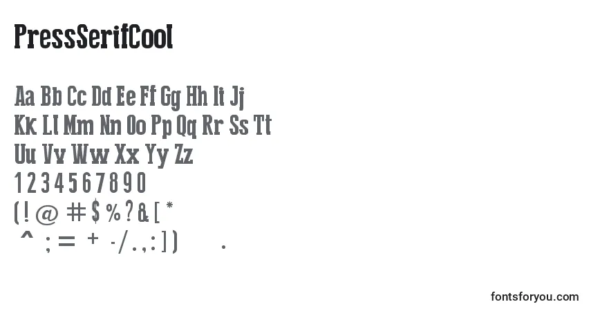 Schriftart PressSerifCool – Alphabet, Zahlen, spezielle Symbole