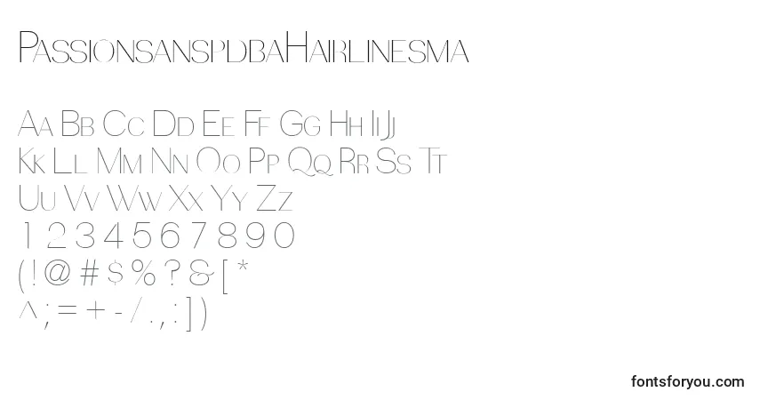 A fonte PassionsanspdbaHairlinesma – alfabeto, números, caracteres especiais