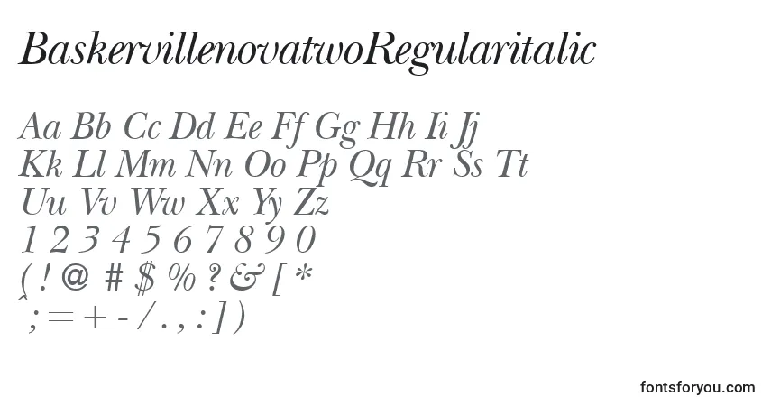 Шрифт BaskervillenovatwoRegularitalic – алфавит, цифры, специальные символы