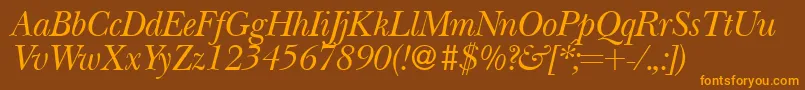 BaskervillenovatwoRegularitalic-Schriftart – Orangefarbene Schriften auf braunem Hintergrund