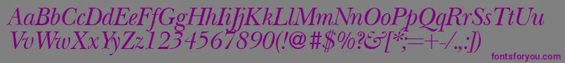 フォントBaskervillenovatwoRegularitalic – 紫色のフォント、灰色の背景