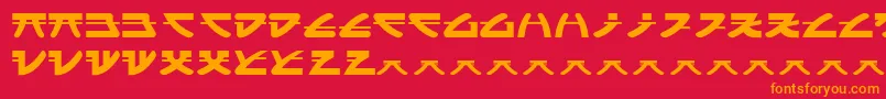 Fonte ItsukushimaKatana – fontes laranjas em um fundo vermelho