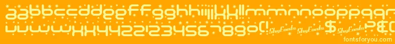 SfTechnodelightBold-Schriftart – Gelbe Schriften auf orangefarbenem Hintergrund