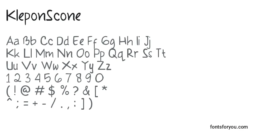 A fonte KleponScone – alfabeto, números, caracteres especiais
