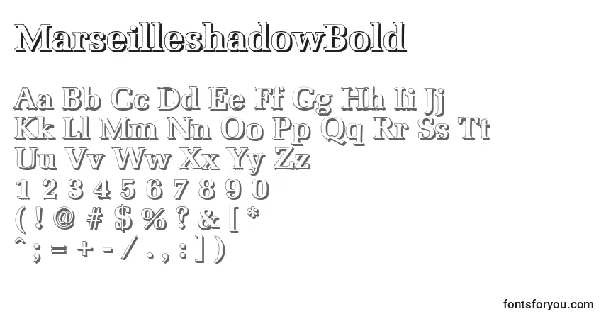 A fonte MarseilleshadowBold – alfabeto, números, caracteres especiais