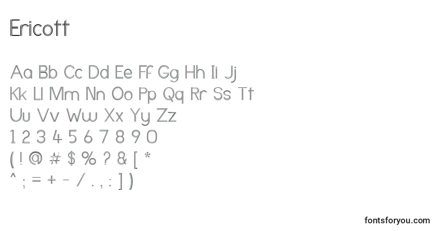 A fonte Ericott – alfabeto, números, caracteres especiais