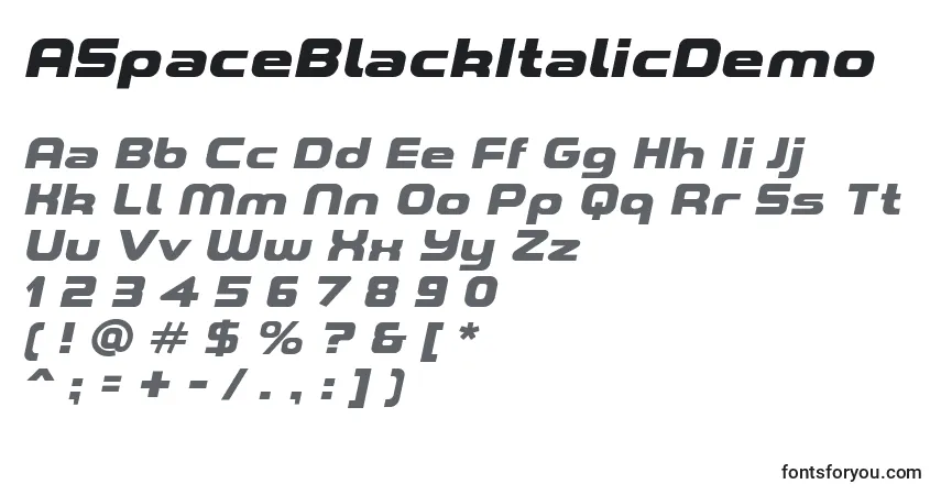 Schriftart ASpaceBlackItalicDemo – Alphabet, Zahlen, spezielle Symbole