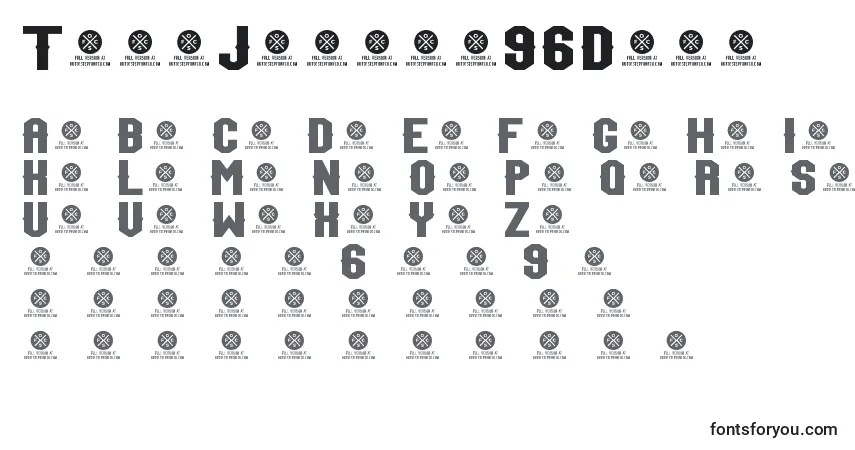 Schriftart TeamJersey96Demo – Alphabet, Zahlen, spezielle Symbole