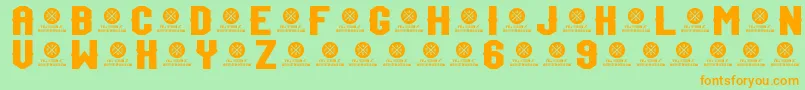 TeamJersey96Demo-Schriftart – Orangefarbene Schriften auf grünem Hintergrund