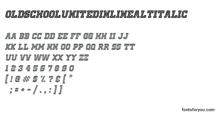 A fonte OldSchoolUnitedInlineAltItalic – alfabeto, números, caracteres especiais