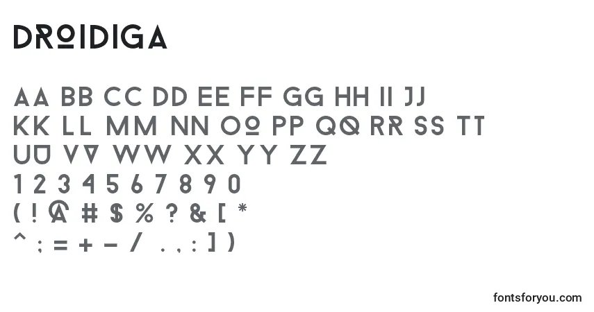 A fonte Droidiga – alfabeto, números, caracteres especiais