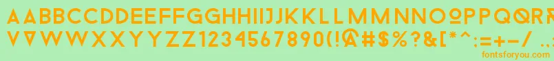 フォントDroidiga – オレンジの文字が緑の背景にあります。