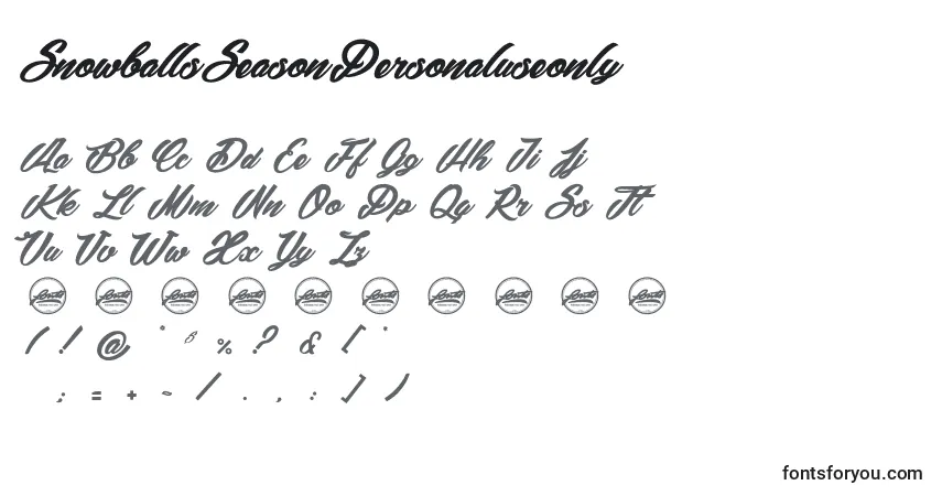 Czcionka SnowballsSeasonPersonaluseonly – alfabet, cyfry, specjalne znaki
