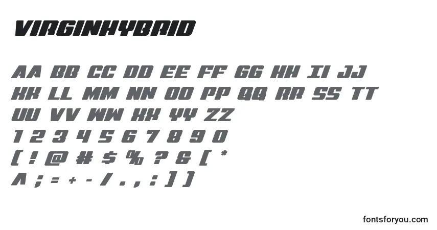 Virginhybrid-fontti – aakkoset, numerot, erikoismerkit