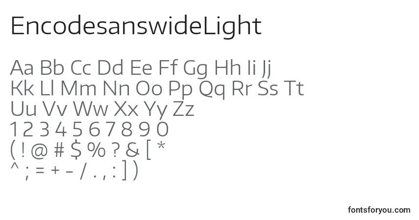 Czcionka EncodesanswideLight – alfabet, cyfry, specjalne znaki