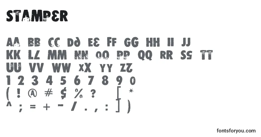 Czcionka Stamper – alfabet, cyfry, specjalne znaki