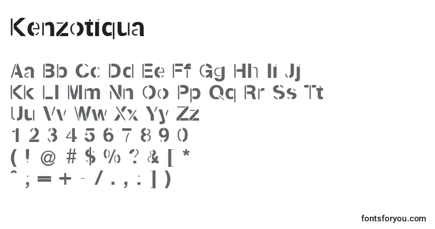 Czcionka Kenzotiqua – alfabet, cyfry, specjalne znaki