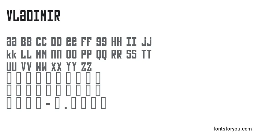 Vladimir-fontti – aakkoset, numerot, erikoismerkit