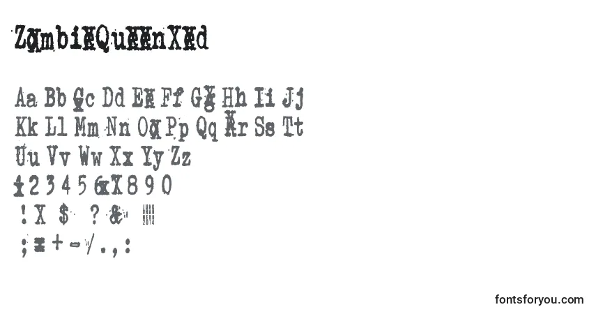 Шрифт ZombieQueenXed – алфавит, цифры, специальные символы