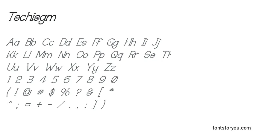 Schriftart Techisgm – Alphabet, Zahlen, spezielle Symbole