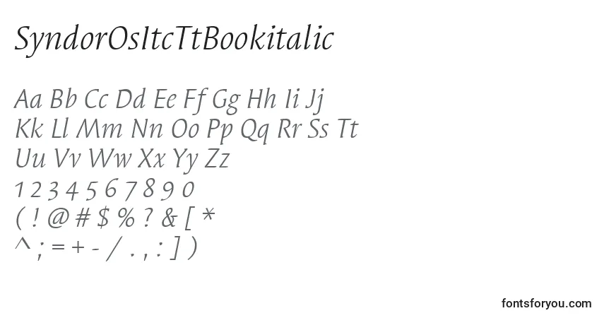Czcionka SyndorOsItcTtBookitalic – alfabet, cyfry, specjalne znaki