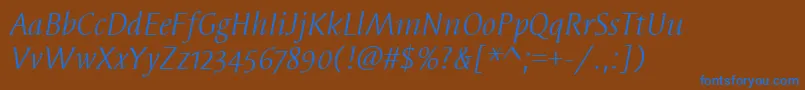 SyndorOsItcTtBookitalic Font – Blue Fonts on Brown Background