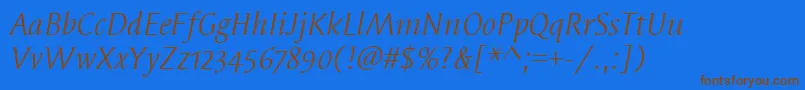 Fonte SyndorOsItcTtBookitalic – fontes marrons em um fundo azul