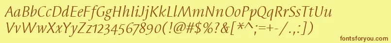 SyndorOsItcTtBookitalic Font – Brown Fonts on Yellow Background