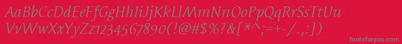 フォントSyndorOsItcTtBookitalic – 赤い背景に灰色の文字