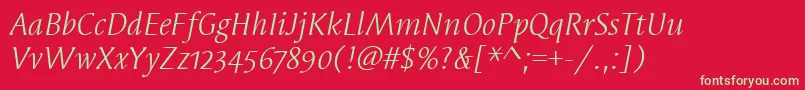 フォントSyndorOsItcTtBookitalic – 赤い背景に緑の文字
