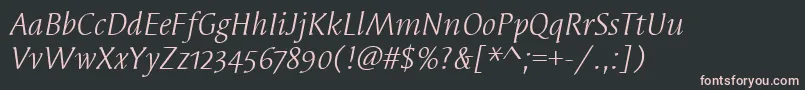 SyndorOsItcTtBookitalic-fontti – vaaleanpunaiset fontit mustalla taustalla