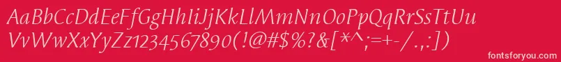 SyndorOsItcTtBookitalic-Schriftart – Rosa Schriften auf rotem Hintergrund