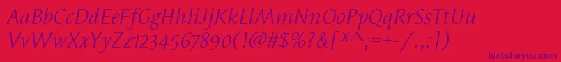 SyndorOsItcTtBookitalic Font – Purple Fonts on Red Background