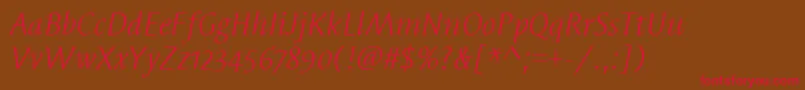 SyndorOsItcTtBookitalic Font – Red Fonts on Brown Background