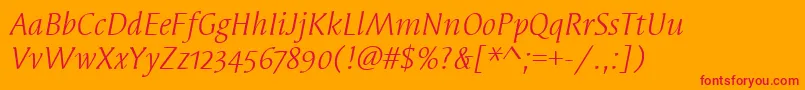 SyndorOsItcTtBookitalic Font – Red Fonts on Orange Background