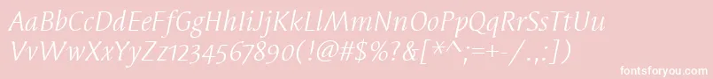 SyndorOsItcTtBookitalic-Schriftart – Weiße Schriften auf rosa Hintergrund