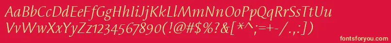 SyndorOsItcTtBookitalic Font – Yellow Fonts on Red Background