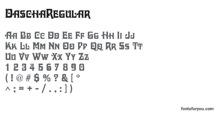 A fonte DaschaRegular – alfabeto, números, caracteres especiais