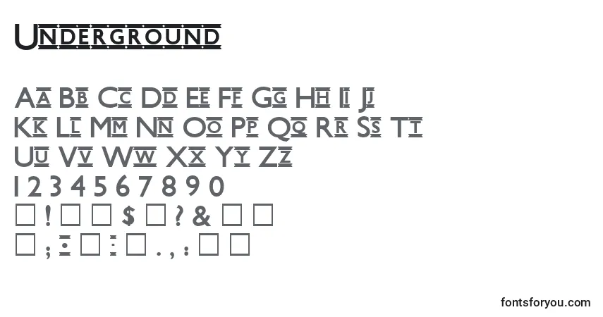 Schriftart Underground – Alphabet, Zahlen, spezielle Symbole