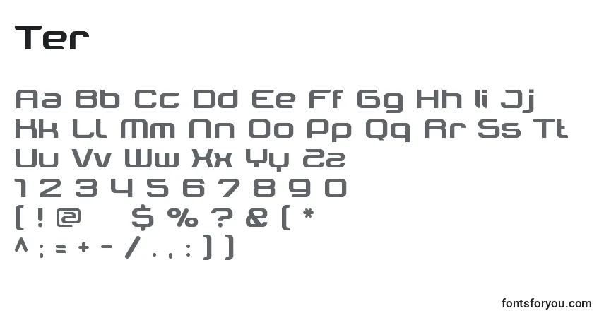 Czcionka Ter – alfabet, cyfry, specjalne znaki