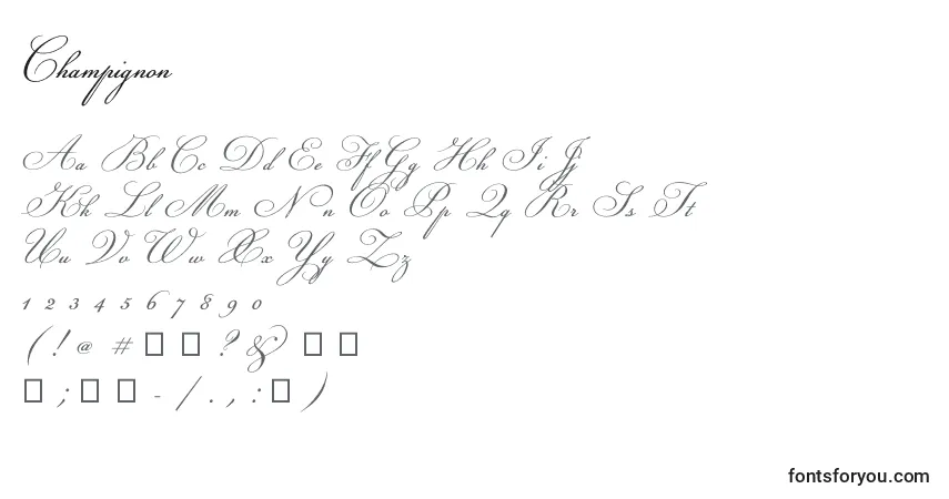 Schriftart Champignon (45471) – Alphabet, Zahlen, spezielle Symbole