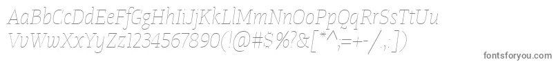 TangerserifnarrowulUltralightitalic-fontti – harmaat kirjasimet valkoisella taustalla