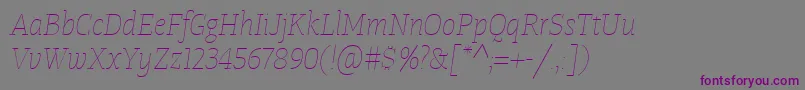 Шрифт TangerserifnarrowulUltralightitalic – фиолетовые шрифты на сером фоне