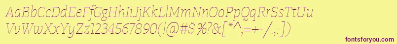 Шрифт TangerserifnarrowulUltralightitalic – фиолетовые шрифты на жёлтом фоне