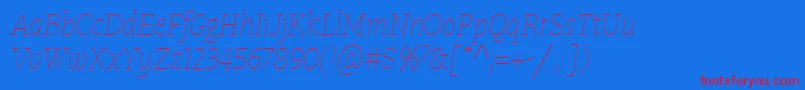 TangerserifnarrowulUltralightitalic Font – Red Fonts on Blue Background