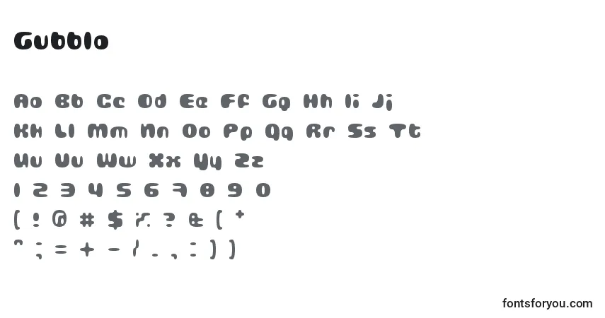Шрифт Gubbla – алфавит, цифры, специальные символы