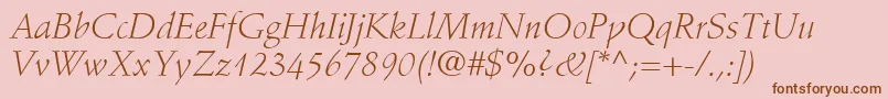 Fonte StempelSchneidlerLtLightItalic – fontes marrons em um fundo rosa