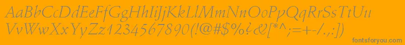 StempelSchneidlerLtLightItalic-Schriftart – Graue Schriften auf orangefarbenem Hintergrund