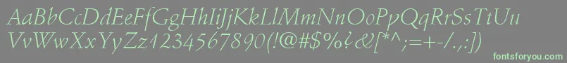 Fonte StempelSchneidlerLtLightItalic – fontes verdes em um fundo cinza