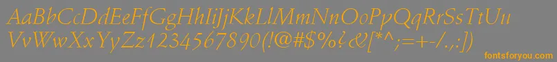 StempelSchneidlerLtLightItalic-fontti – oranssit fontit harmaalla taustalla